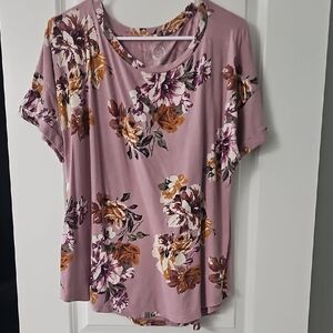 Maurices Floral Short Sleeve Top - Lavender and Mustard